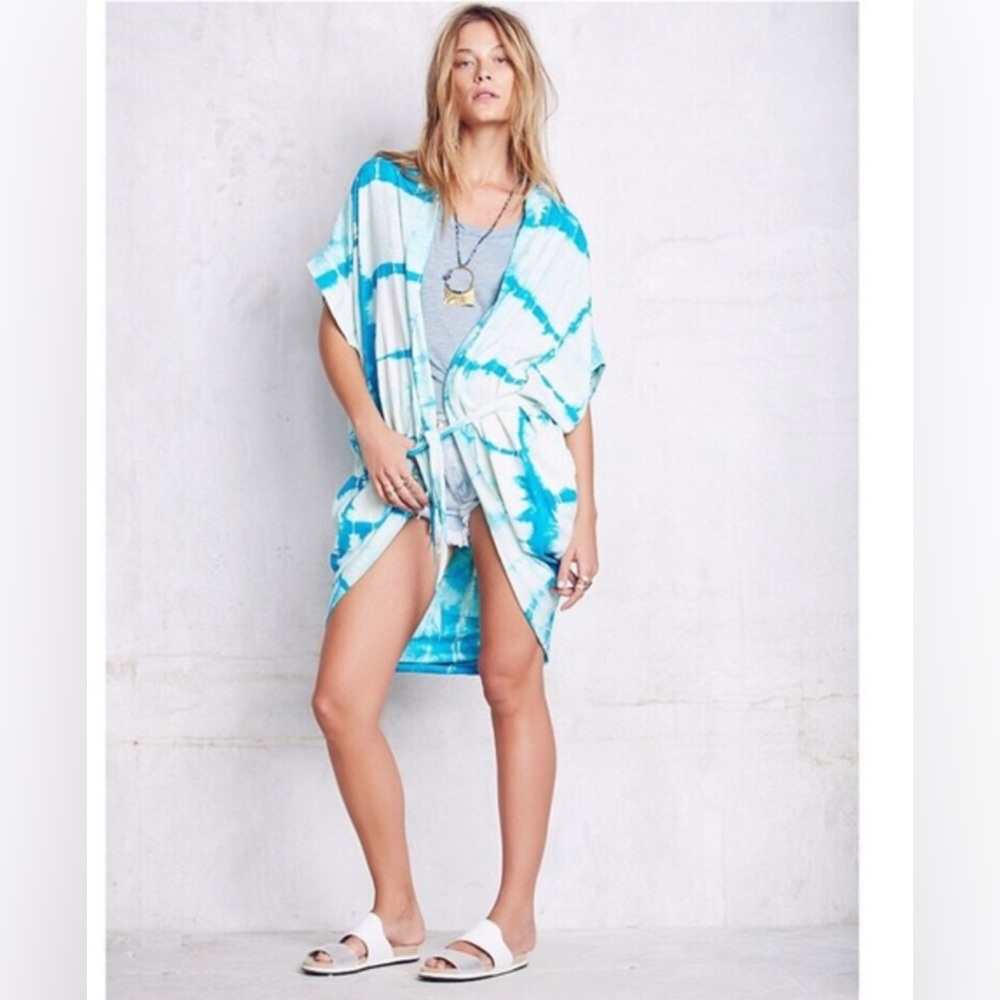 Free People Raw Silk TieDye Kimono Sleeve Robe, size M/L